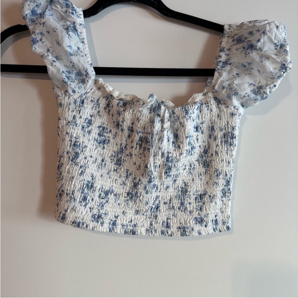 Garage Blue and White Floral Crop Top - Picture 2 of 2